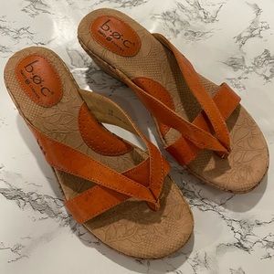 B.O.C Born Concept Orange Leather Wedge Sandals